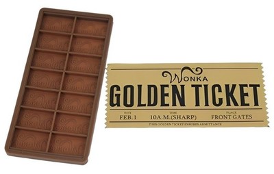 WILLY WONKA DIY FORM + Goldenes TICKET Schokoladentafel Gießform 7,5 Zoll x 3...