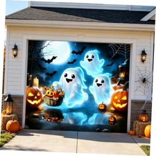 Halloween Garage Door Banner Ghost 7 x 8 ft Hanging Backdrop