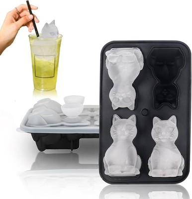 3D Cat Ice Cube Mold,Slow-Melting & BPA-Free Silicone Cat Shapes Ice Cube Tray