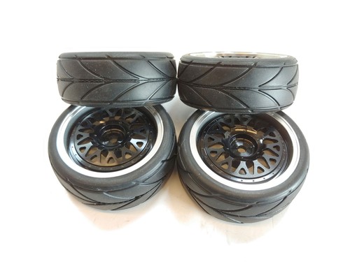 4x Rubber Street 25mm Wide Touring Car Tires & BLACK ALUMINUM BEADLOCK WHEELS - Picture 5 of 7