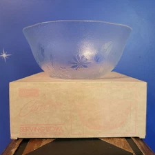 Vintage Anchor Hocking Caroline Textured Glass Salad Serving Bowl Flowers 11"