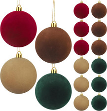 12PCS Shatterproof Velvet Christmas Ornaments for Holiday Decor - Wine Red  Gre