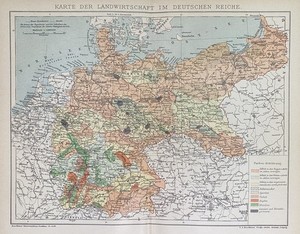 antica mappa storica carta speciale agricoltura nell'impero tedesco 1890