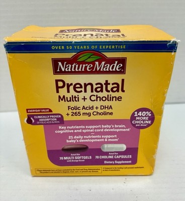 Nature Made Prenatal Multi + Choline~Folic Acid + DHA + 265mg Choline New In Box