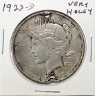 1923 D US Peace Silver Dollar $1 Holed Cull
