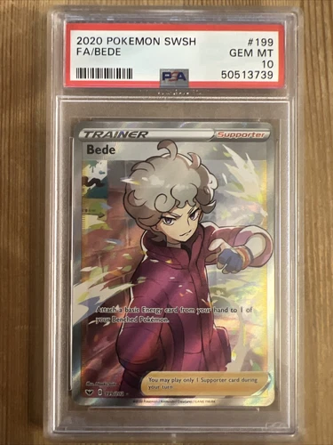 Bede - 199/202 - Pokemon Sword & Shield Base Set Full Art Rare Card PSA 10