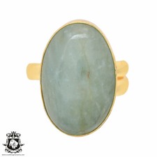 Size 9.5 - Size 11 Adjustable Aquamarine 24K Gold Plated Ring GPR782