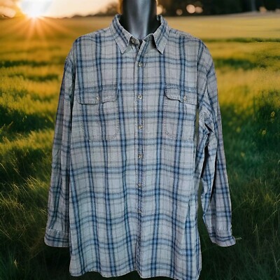 Redhead Mens 2XLT Shirt Gray Blue Plaid Long Sleeve Button Up Woven EUC