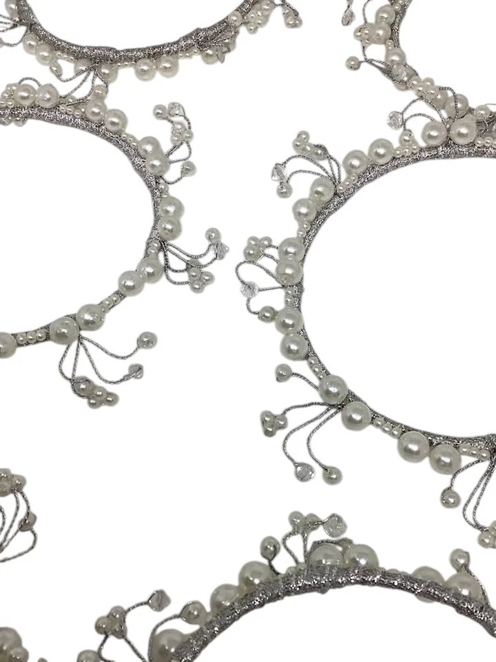 Beads Pearls Candle Rings Wreaths Wire Silver White Wedding Party Decor Lot 10 - Image 3 of 4