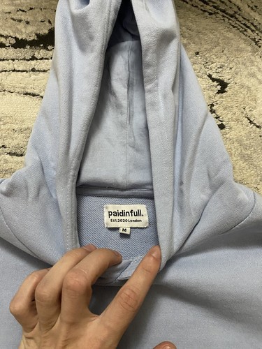 Paidinfull. Baby Blue Pullover Hoodie Size Medium Men’s Long Sleeves Rare - Picture 6 of 12