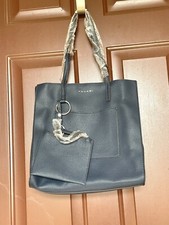 Tahari Vegan Faux Leather Shoulder Bag Blue Tote W/ Zippered Pocket Purse. Nwt