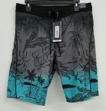 Roundtree Yorke Charcoal Grey Teal Tropical Men's Swimwear NWT 49.50 M 2XB