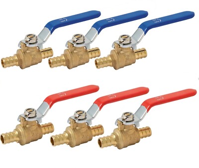 6PCS 1/2'' PEX Full Port Shut off  Ball Valve Hot  & Cold Brass Crimp Fittings
