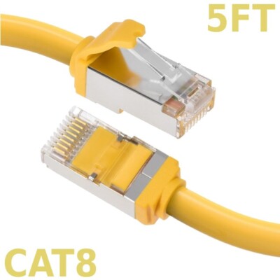 5FT Ethernet LAN Network Cat8 RJ45 S/FTP Cable Shielded Cord 28AWG 2GHz Yellow