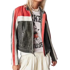 Women Biker Style Black Jacket| Handmade Stylish Red Leather Jacket | Gift |