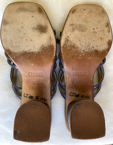 BALLY Women’s Sandal Leather Straps Navy Blue/Beige Block Heels Italy Size 5.5 - Picture 7 of 11