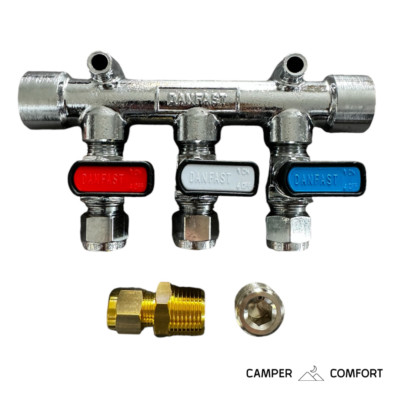 3 Wege Gasverteiler, 8mm Gastrenner, Campervan Wohnmobil Dreifachtrennventil