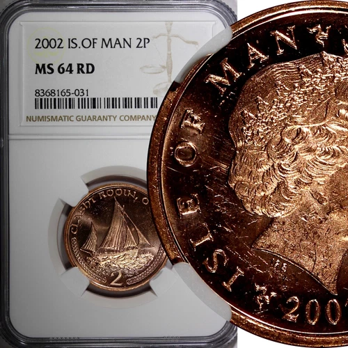 Isle Of Man Elizabeth II 2002 2 Pence GEM BU NGC MS64 RD KM# 1037 (031)