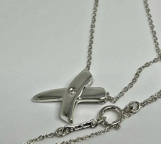 Tiffany & Co. Silver Diamond Picasso X Kiss Necklace - Image 2 of 4