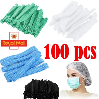 HFICY 100 Disposable Caps Hair Net Food Catering Kitchen Mob Non Woven Workwear Hat UK