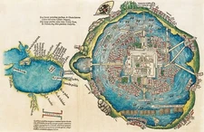 1524 Cortes Map Aztec Capital Tenochtitlan Gulf of Mexico City Florida Texas