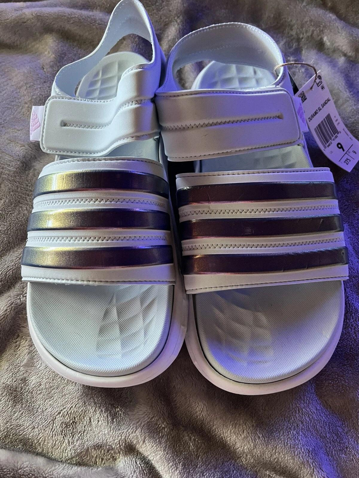 Adidas DURAMO SL Sandalo Slide Unisex Palestra Casual Nuoto Bianco Nuovo con etichette