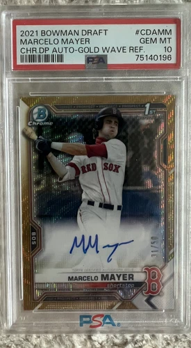 2021 Bowman Draft Marcelo Mayer 1st Bowman Gold Wave Auto #1/50 Red Sox PSA10