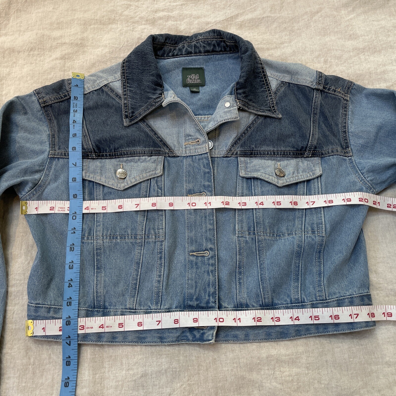 Wild Fable cropped patchwork denim jacket size xs… - image 4