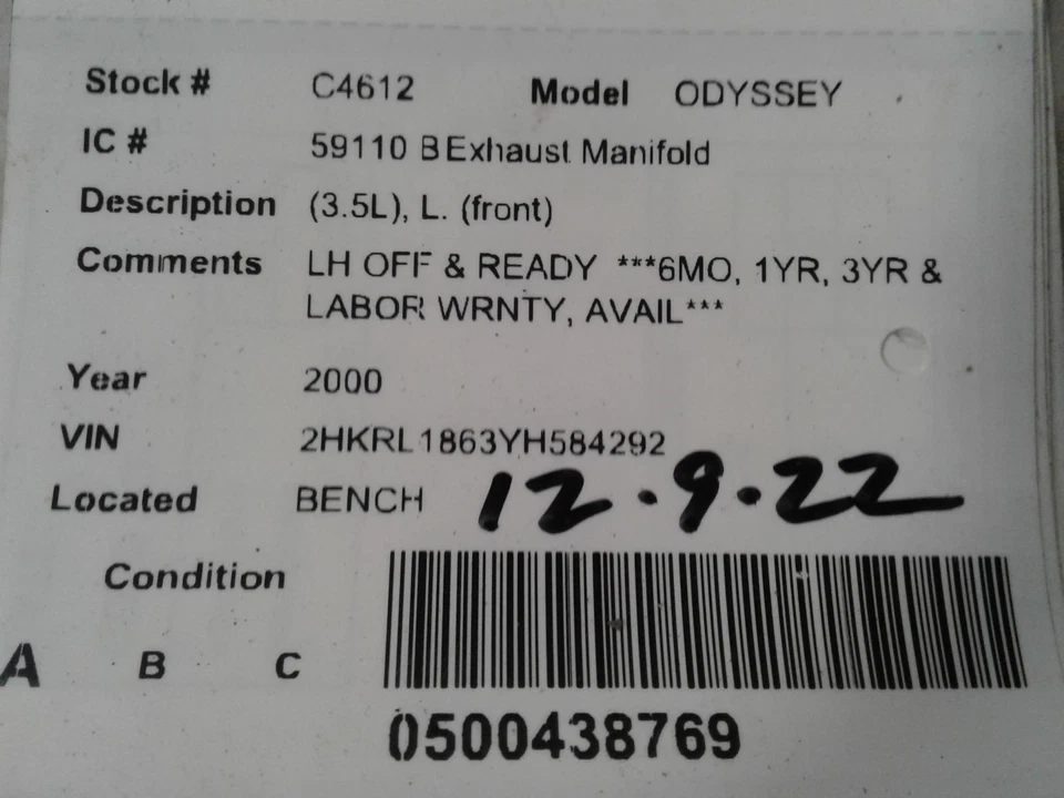 Used Front Left Exhaust Manifold fits: 2000 Honda Odyssey L. front Canada emissi - Image 3 of 4