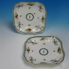 Copeland Spode China - Pair of Square Serving Dish - Bugs Flowers Fruits - Crest