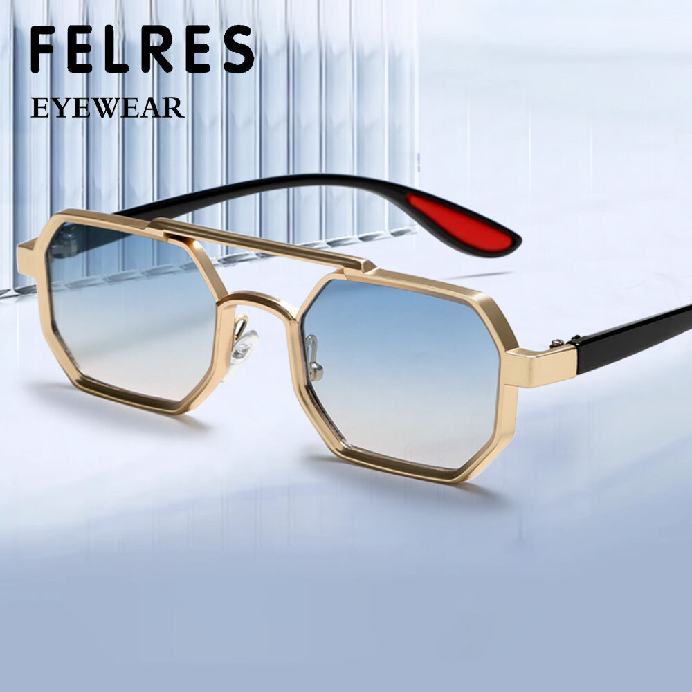 Metal Square Punk Double Bridge Sunglasses Unisex Retro Outdoor