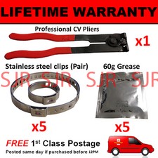 CV BOOT CLAMPS PAIR INNER & OUTER x5 CV GREASE x5 EAR PLIERS x1 KIT 4.5