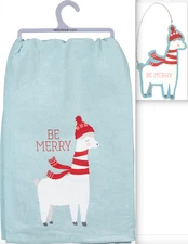 Primitives by Kathy LLAMA Holiday Set Dish Towel Ornament Merry CHristmas Gift