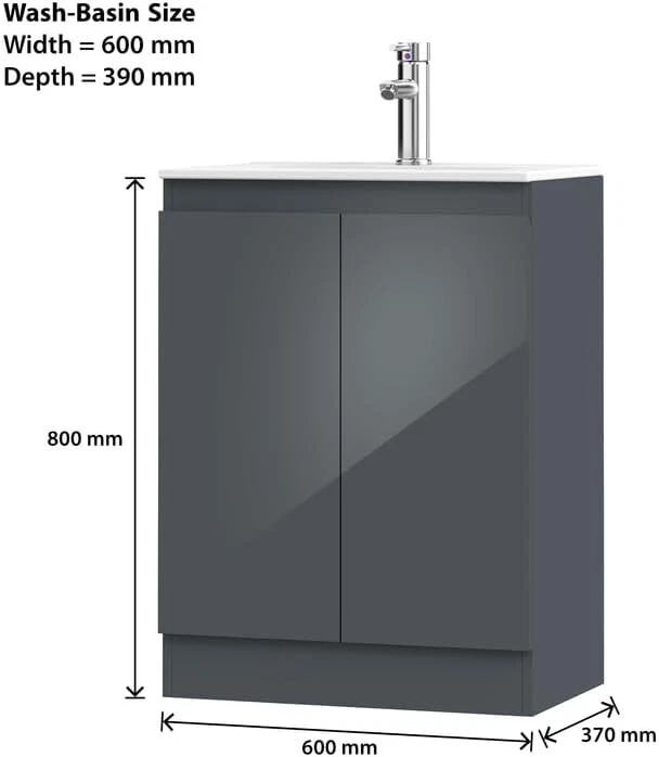 BELOFAY Denvor Grey 600mm Floor Standing Bathroom Vanity Unit With Basin - Image 4 of 4