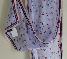 NWT Cejon Charming Small French or U.S. Patrotic Nautical Oblong Silk Scarf