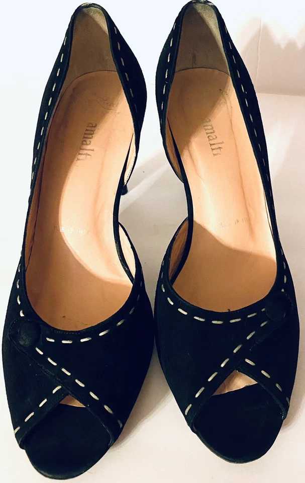 AMALFI NORDSTROM GAMUZA NEGRA RECORTADA PEEP TOE TALLA 9.5B TACÓN DE GATITO ¡GUC! Foto 2 de 4