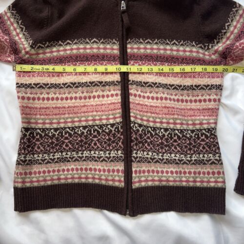 Fashion Bug Sweater Womens Sz M Brown Pink Lambswool Fair Isle Cottagecore Y2K - Picture 6 of 9