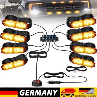 8x Frontblitzer LED Blitzlicht Warnleuchte Strobe Licht Gelb 12V 24V KFZ/LKW/PKW
