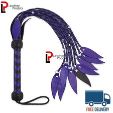BDSM Genuine Leather Bondage Flogger 9 Tails Metal Stud Handle Adult Toy