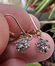 9ct 375 Yellow Gold Tanzanite Flower Drop Earrings 10k Hallmark Read description