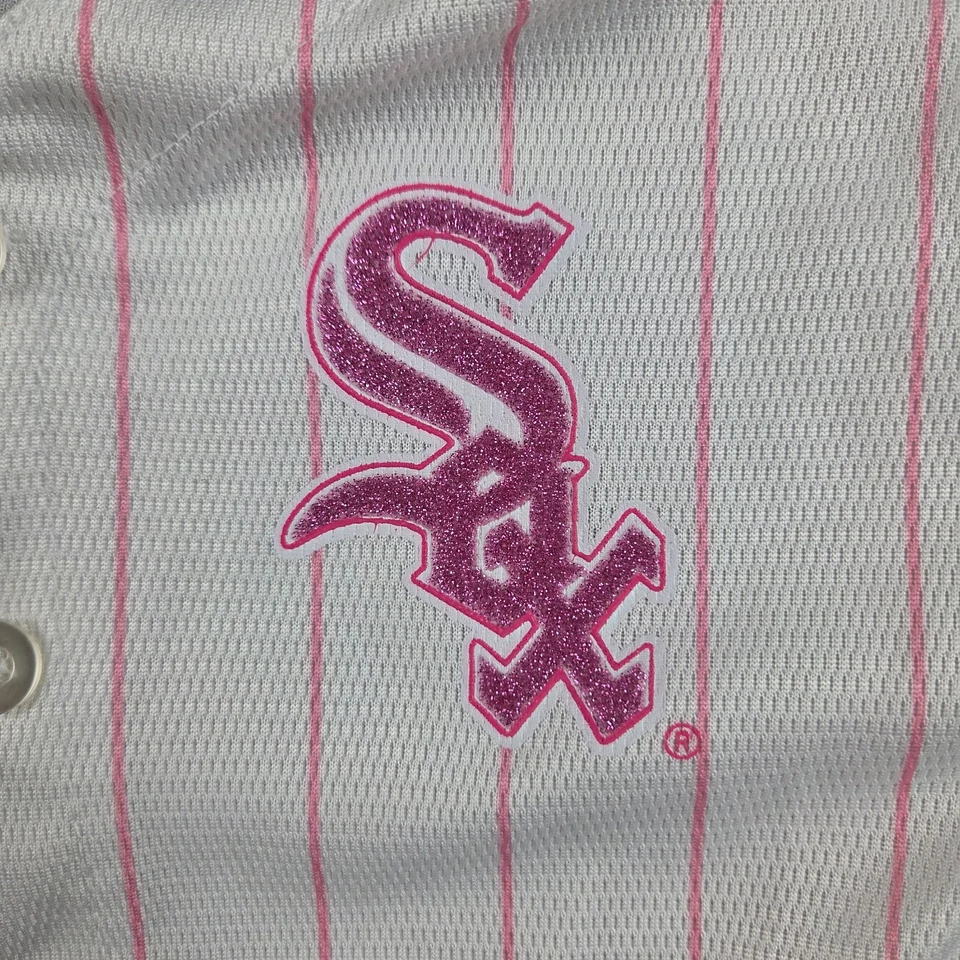 Camiseta de béisbol Chicago White Sox MLB bebé niña 18 meses blanca rosa majestuosa Foto 2 de 4