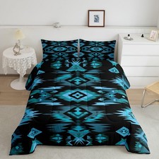Blue Black Southwestern Comforter Set,Tribal Native American Indian Bedding S...