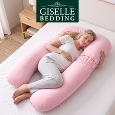 Giselle Bedding U-Shaped Pregnancy Pillow for Sleeping Reading 100% Cotton, Pink