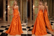 Alyce Paris Orange Strapless Beaded Evening Gown Ruched Bodice Formal Prom sz 4