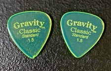 2x GRAVITY PICKS Classic Standard Polished Fluorescent Green Guitar Picks 1.5 mm