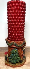TJs Christmas Cherish The Memories Red Glittered Pillar Candle & Resin Fireplace
