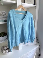 LOFT Women's Blue Solid V-Neck Long Sleeve Knit Pullover Sweater