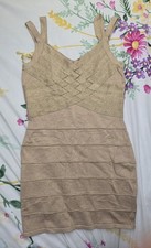 PRETTYLITTLETHING Women's Bodycon Dress Size 14 Gold Glitter