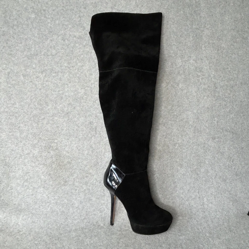Steve Madden Black Suede Over The Knee Platform Stiletto Boots Sz 8 Whimsigoth - Image 2 of 4