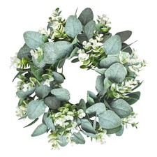 LSKYTOP 1 Pc Green Eucalyptus Round Wreath 12in, 1pc Light